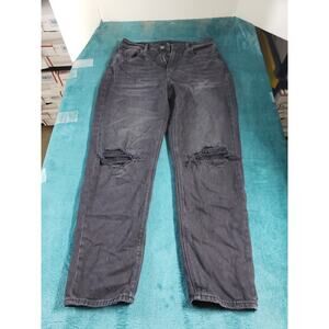 American Eagle Jeans Size 6 Women Black Stretch Distressed Mid Rise Straight Mom